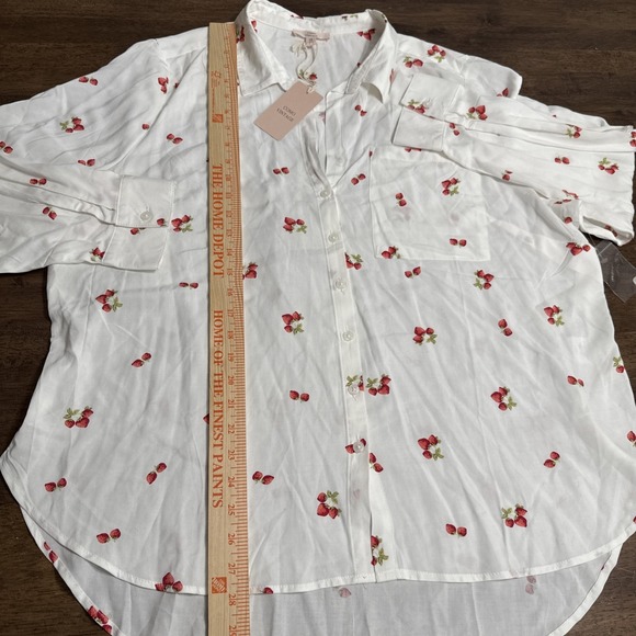 Como Vintage Womens Plus Size 1X Strawberries Button-Up Shirt L/S Roll Tab NWT - Picture 5 of 6